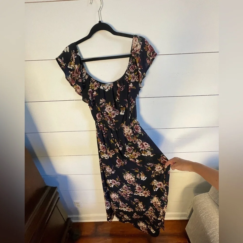 Navy Long Floral Off The Shoulder Dress by Altar’d State Size Small